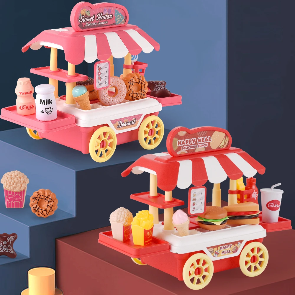 Kids Simulation Food Kitchen Car Toy Pretend Play Cooking Toy Pot Hamburger Hot Dog Cookies Interactive Play House Toys For Girl