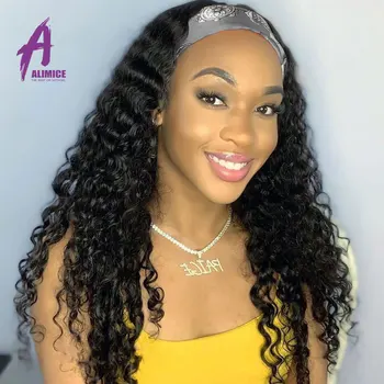 

Deep Wave Headband Wigs 13X4 Lace Front Wig Glueless Human Hair Wigs With Headband Alimice Malaysian Remy Hair Wigs For Women