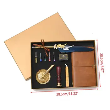 

Retro Vintage Calligraphy Feather Fountain Pen Writing Ink Leather Notebook Set M0XB