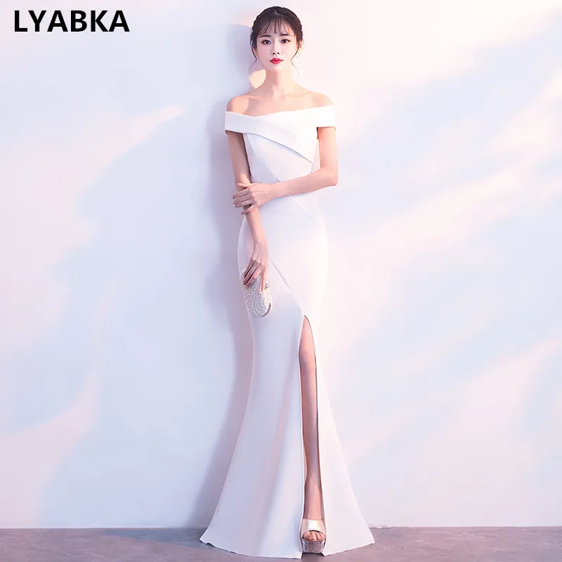 Vestidos De Fiesta De Noche Evening Dress Boat Neck Mermaid Evening Dresses Long Dress Robe De Soiree White Evening Dress