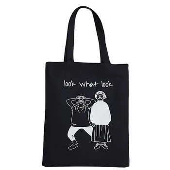 

DIY cartoon student style handbag Harajuku printed solid color canvas bag daily shoulder bag leisure shopping bag