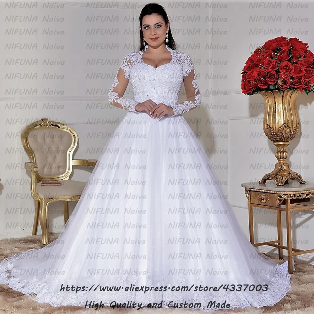 Vestido De Casamento/сексуальное платье невесты на спине, роскошное кружевное свадебное платье с длинными рукавами и жемчугом, Vestido de Noiva