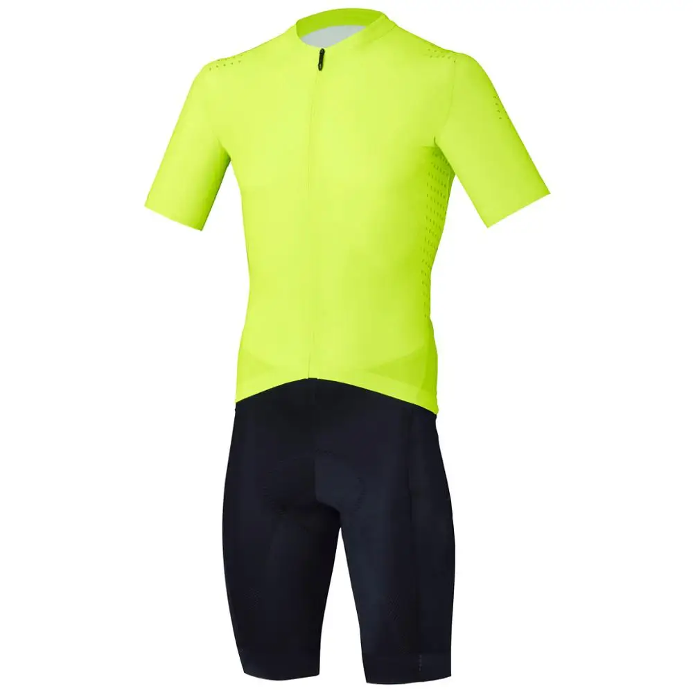 

Fluo Yellow Men's Triathlon Suit Sports Cycling Clothing High Quality Short Sleeve Cycling Skinsuit Ropa De Ciclismo Maillo