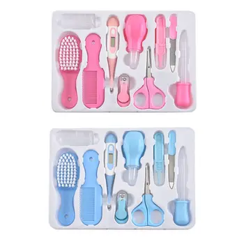 

10Pcs/Set Infant Baby Nail Hair Care Kit Multifunctional Body Thermometer Grooming Nursery Nose Cleaner Clipper Brush