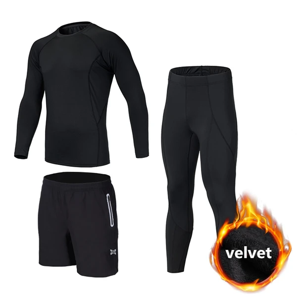 velvet 3pcs set7 Зимние Бархатные уплотненные Детские компрессионные базовый слой штаны для бега комплекты футболок survete мужские футболки для футбола мужские футбольные спортивные костюмы - Цвет: velvet 3pcs set7