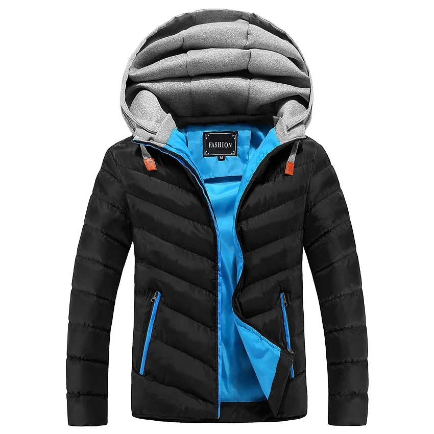 Зимние парки, мужские куртки, ветрозащитные, теплые пальто с капюшоном, Повседневная Толстая хлопковая куртка, Мужская верхняя одежда, мужская брендовая одежда 4XL - Цвет: FK052 Black Blue