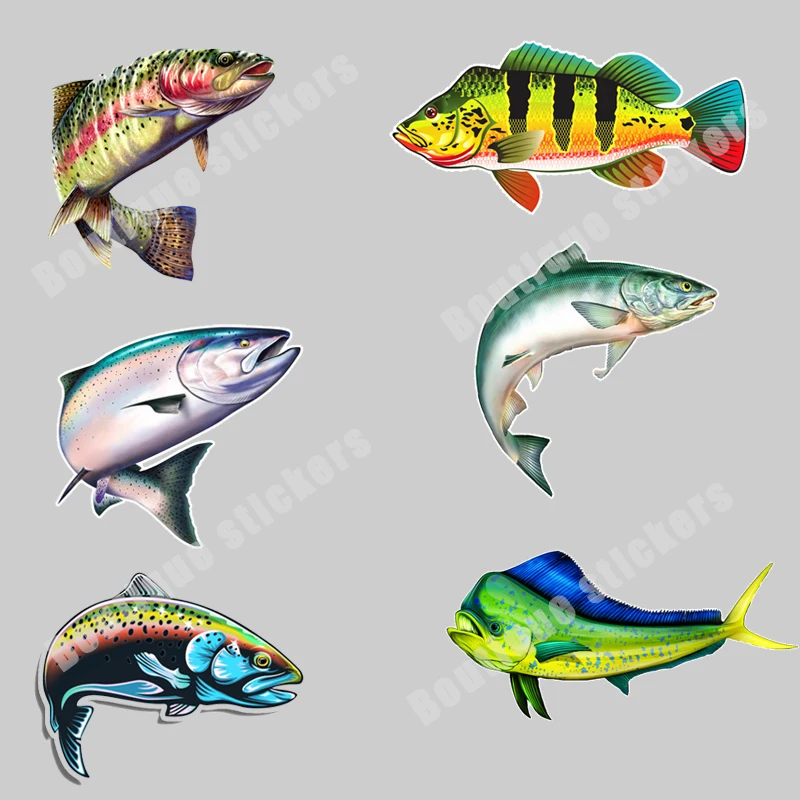 

Красивые фотообои из четырех частей Mahi/павлиний окунь/прыгающая рыба/Радужная Форель/Лосось Переводные картинки Удочка ящик для хранения П...