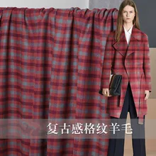 Шерстяная ткань красный плед осень и зима пальто юбка одежда мода на заказ ткань 60% шерсть 40% полиэстер