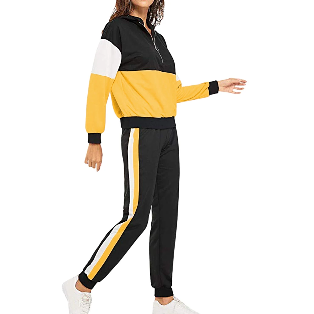Spring Women Stripe Jumpsuits Gym 2 Pcs Running Set Long Sleeve Sweatshirts Workout Jogger Pencil Pants Sports Tracksuit