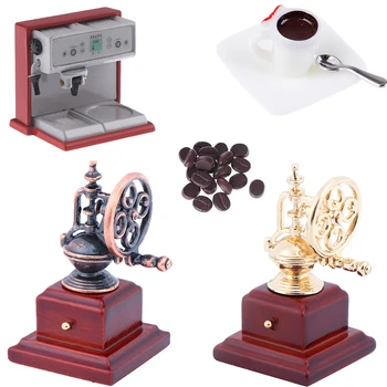 

1:12 Dollhouse Metal Coffeemaker Coffee Beans Cup & Saucer & Spoon Simulation Kitchen Furniture Doll House Accessories
