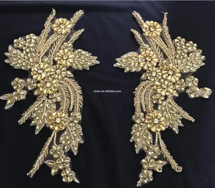 Bling полезные дизайнерское платье с украшением в виде кристаллов цветы из кружева для аппликаций в золоте