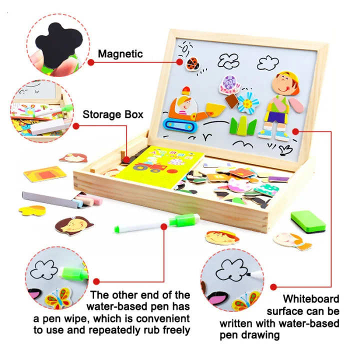 Children Intellectual Wood Magnetic Puzzle Set Early Education Puzzle Children Drawing Board Toys High Quality