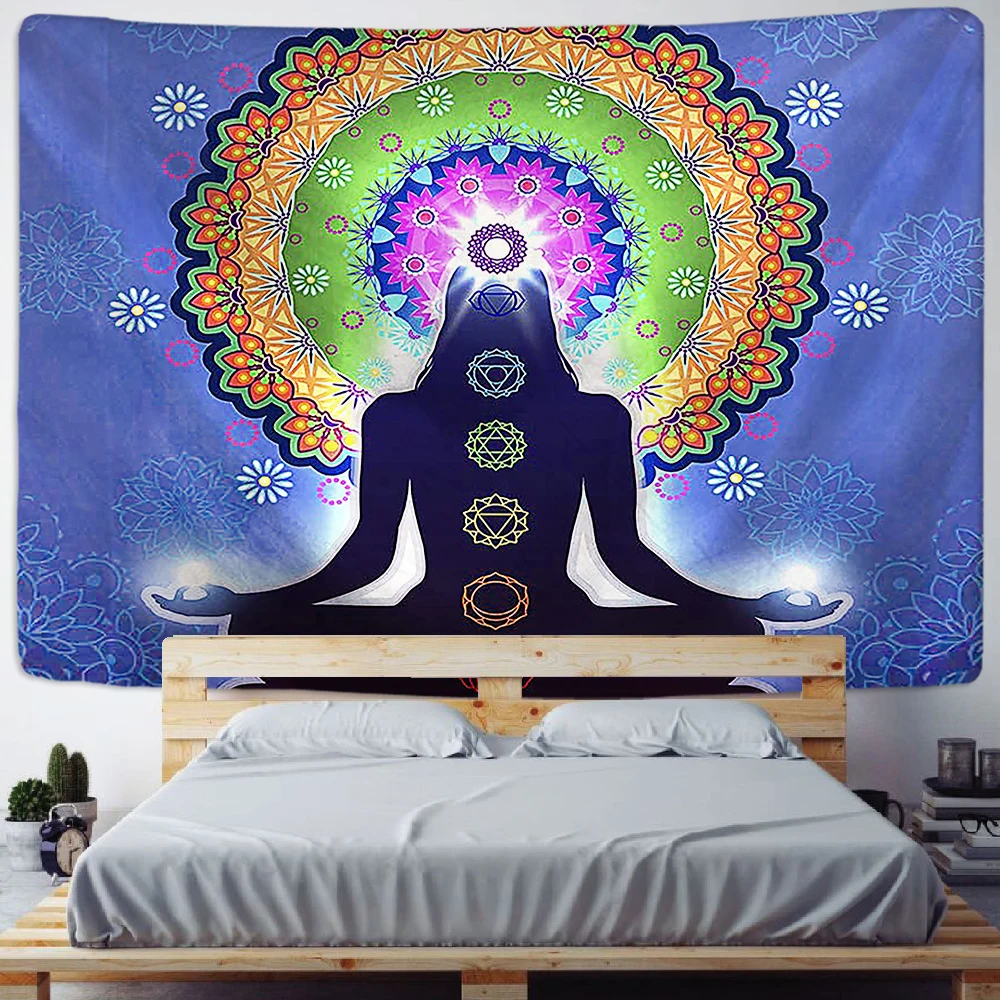 Wall Hanging Indian Buddha, Meditation 7 Chakras Tapestry Wall Hanging, Mandala Psychedelic Yoga Tapestry, Bohemian Hippie Backg 6