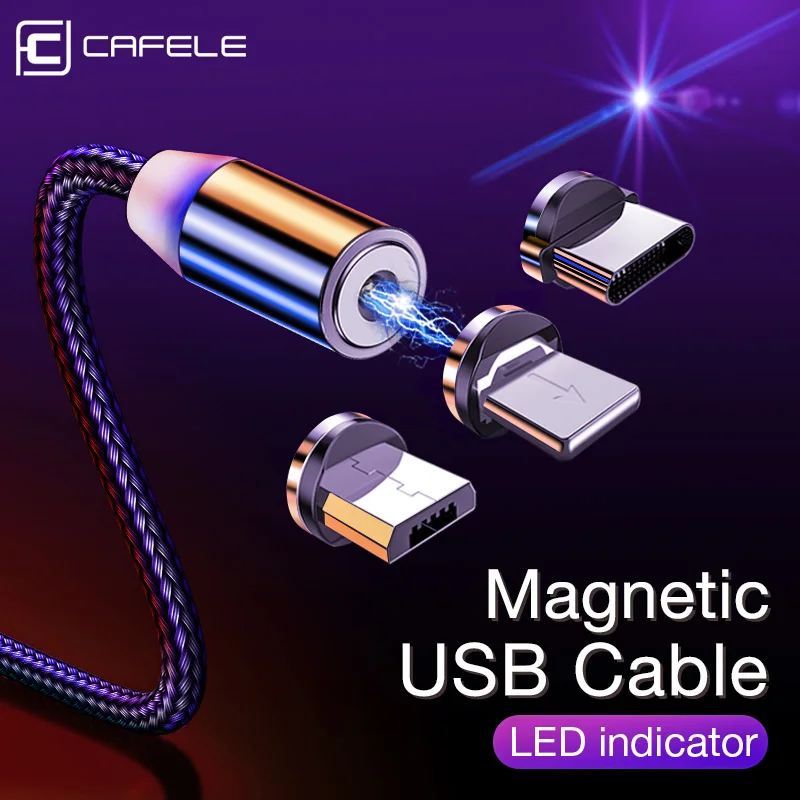 CAFELE Магнитный usb type-C Micro кабель для iPhone X XS Max Xr 8 7 6 6s Plus кабели светодиодный usb type-C штекер провода для samsung S10 S9