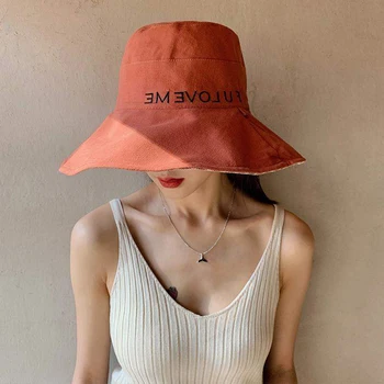 

Hat female new big brim double-sided leisure fisherman hat Japanese literature and art letters sunscreen sun hat