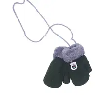 Зимние плотные теплые однотонные детские вязаные перчатки, варежки с веревкой, Новинка