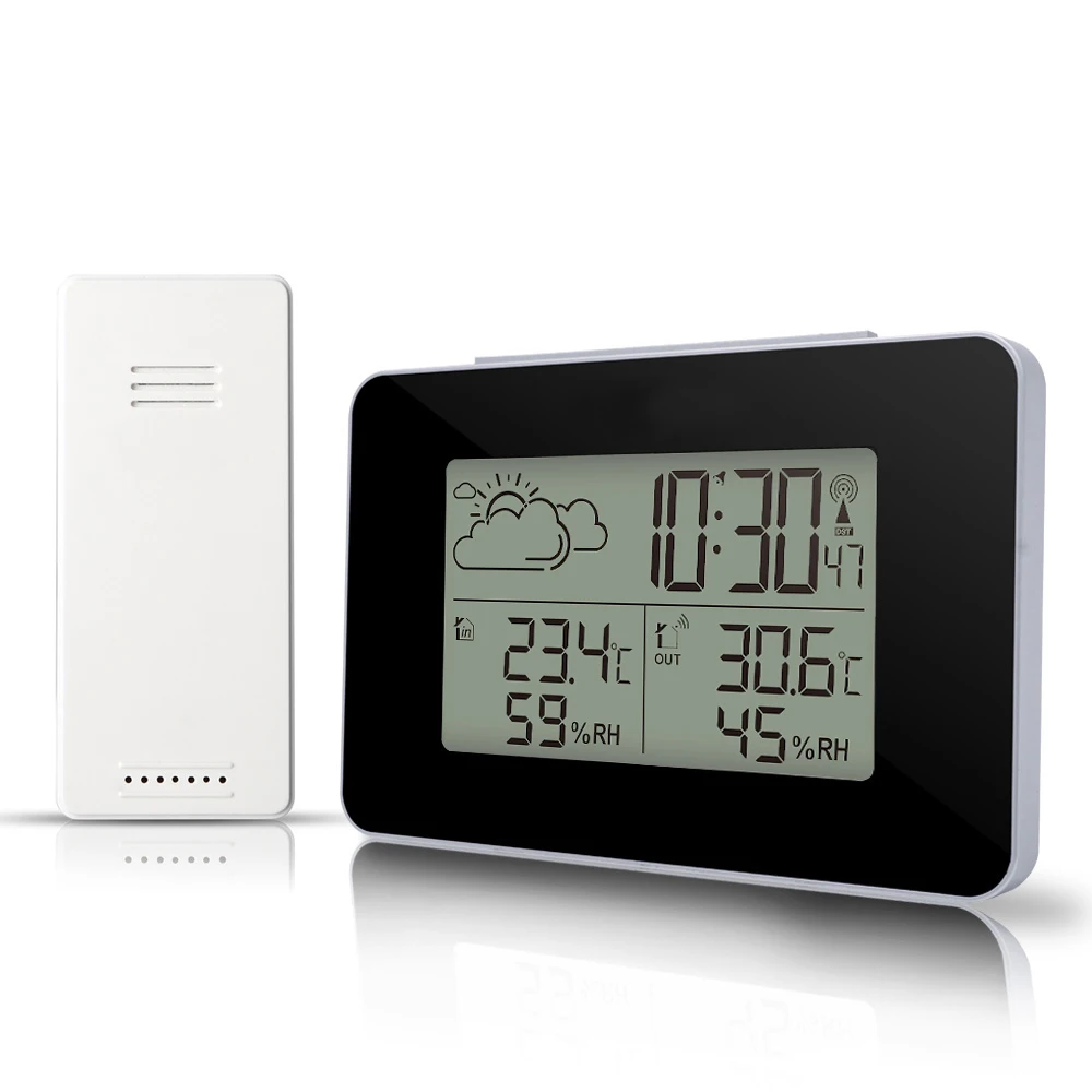 

FanJu Weather Station Digital Clock Indoor Outdoor Temperature Hygrometer LED Alarm Snooze Desk Table Clocks DCF Wireless Sensor