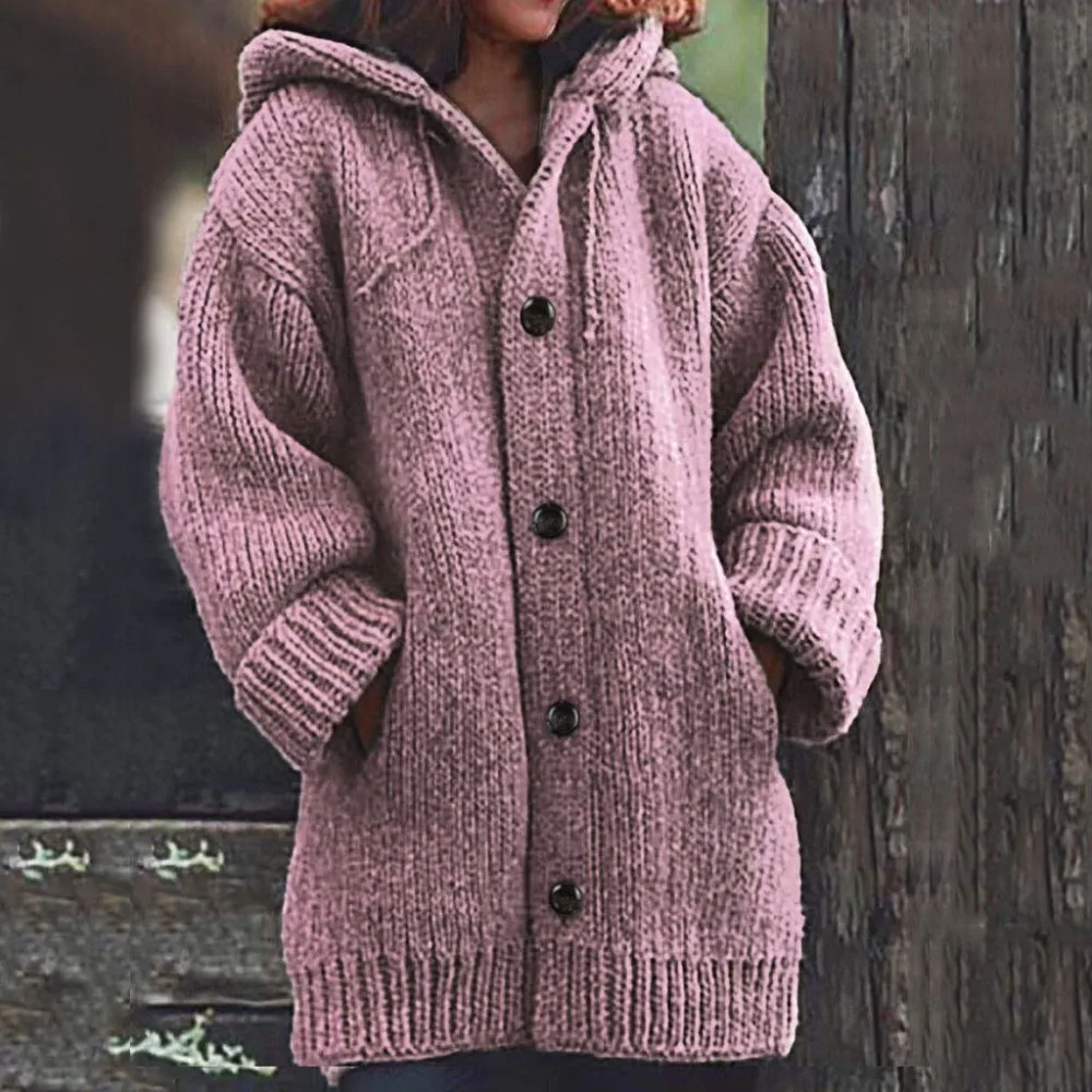 Fashion Long Cardigan Women Fashion Harajuku Loose Button Knit Hooded Sweater Women Casual Oversized Jacket Coat Autumn