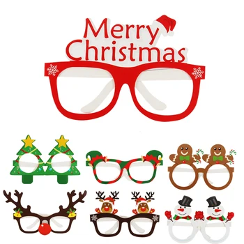 

9pcs Merry Christmas Glasses Set Christmas Party Photo Booth Props Paper Tree Deer Glasses for Christmas New Year Decorations