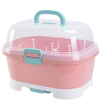 

Portable Baby Bottles Storage Box Drying Rack Plastic Tableware Dry Case Kid Travel Feeding Multi-Functional Storage Box-Pink