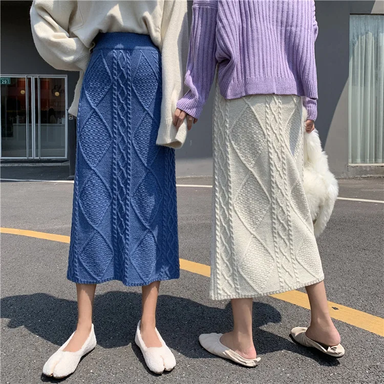shooting video# 4771 han edition twist ling show thin knitting skirts, tall waist straight package hip skirt of