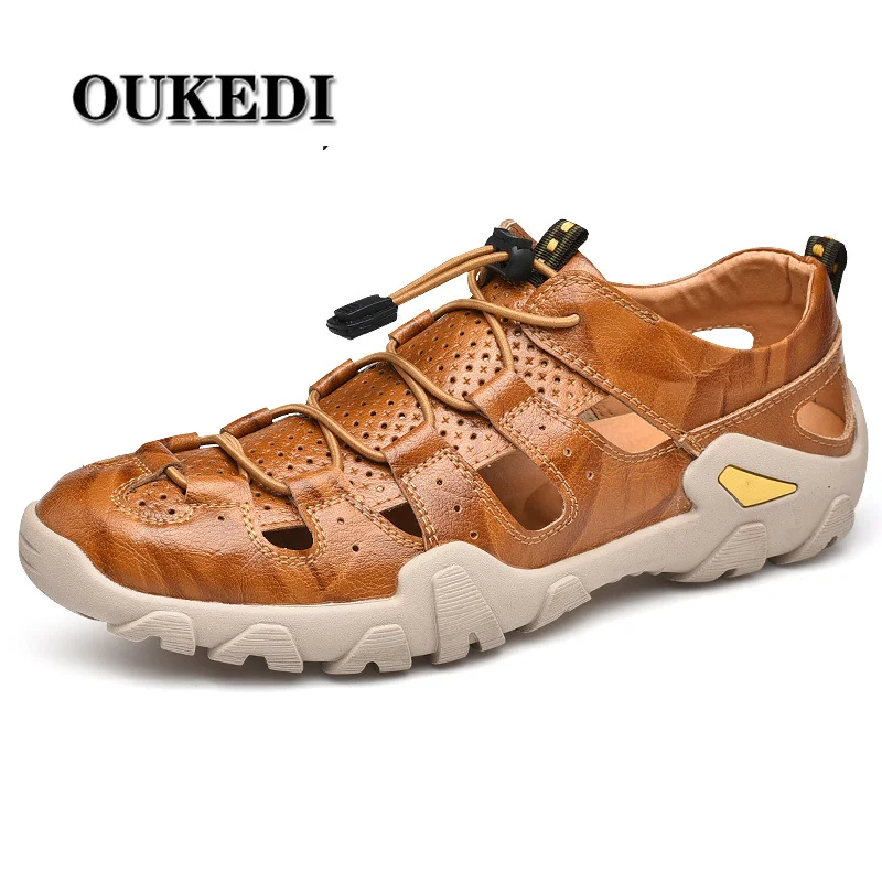 

2019 New Style Sandals Men Outdoor High quality Leather Sandals Ankle Wrap Summer Light Sandal Men shoes Trekking Sandals