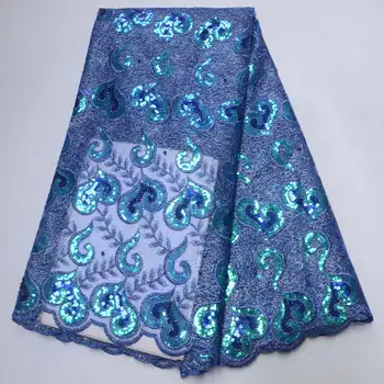 

French Velvet lace fabric Blue african embroidered Sequins Lace Fabric For Dress High Quality Nigerian Net Tulle Lace XWQ-03