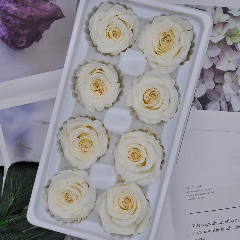 white 1 коробка, высокое качество, консервированные цветы, цветок, бесморская Роза, диаметр 4 см, подарок на день матери, вечная жизнь, цветок, материал, подарочная коробка - Цвет: white