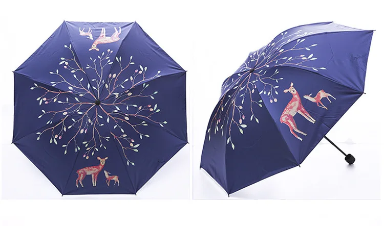 Korean-style Forest Deer Parasol UV-Protection Vinyl Parasol Women's Sun-resistant Three Fold Folding Umbrella Wholesale