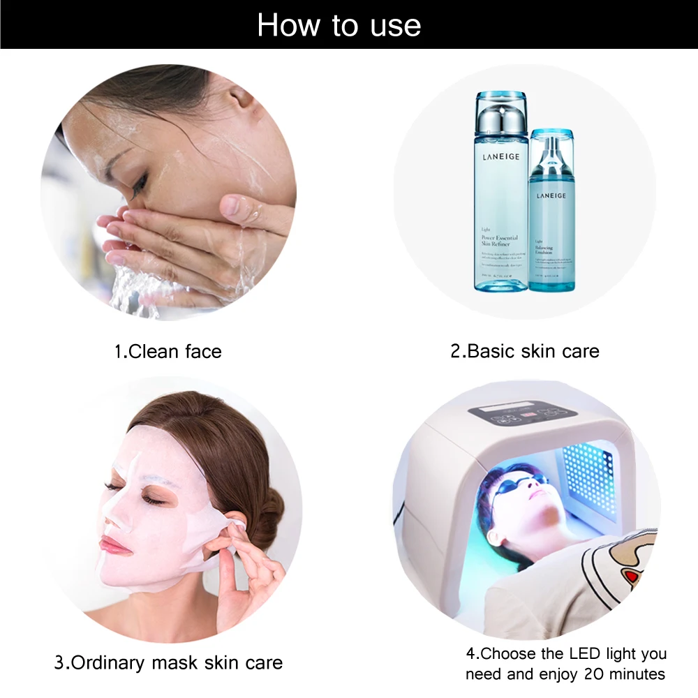  7 Colors Foldable PDT Therapy LED Facial Mask Skin Rejuvenation Photon Device Spa Acne Remover Anti - 4000081338894