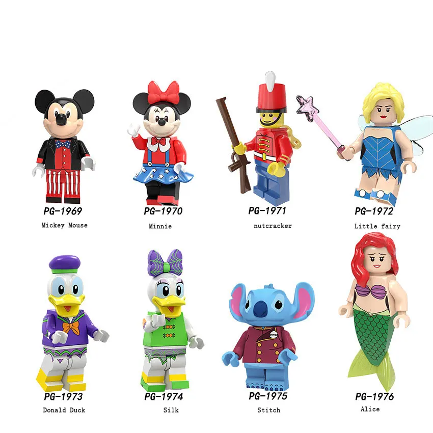 

Disney legoed Stitch Donald Duck Mickey Minnie Minifigured Woody Jessie Toy Aliens Buzz Lightyear Building Blocks Toy for kids