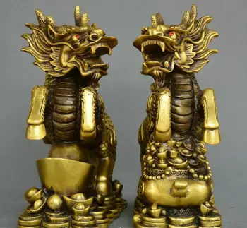 

Collect Chinese fengshui old bronze god beast unicorn kylin lucky Statue pair