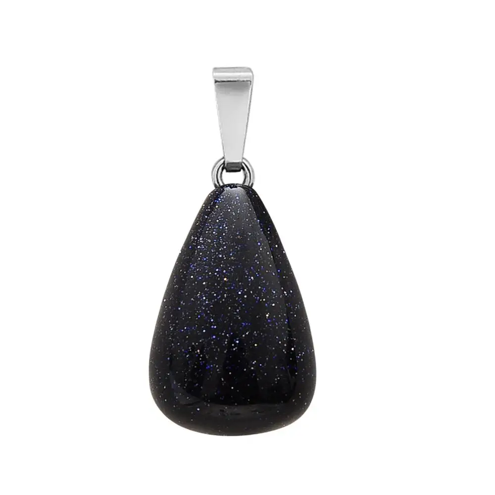 Blue Goldstone ASHMITA для женщин натуральный камень капли воды кулон Круглый слеза подвески в виде Капли Ювелирные изделия ожерелье серьги для DIY изготовления - Окраска металла: Blue Goldstone