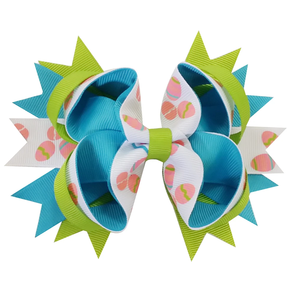 5 inch new Grosgrain Hair Bow clips For Kids Girls Hair Accessories Easter eggs print ribbon hair clips