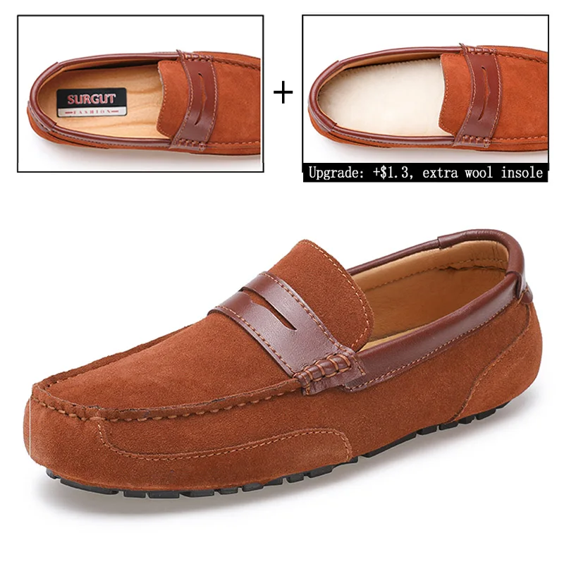 02 Brown Orange SURGUT Для мужчин Туфли без каблуков слипоны, мужские лоферы, Мокасины, обувь для вождения Homme Для мужчин повседневная обувь Модные Кожаные слипоны обувь Размер 38-47 - Цвет: 02 Brown Orange