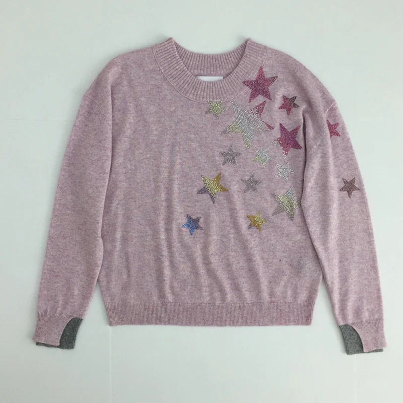 Женский свитер, Зимний вязаный свитер с длинным рукавом и круглым вырезом, Женский кашемировый свитер - Цвет: Розовый