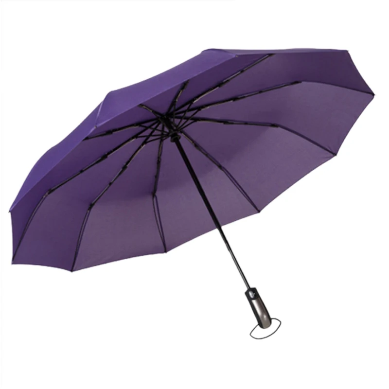 Wind Resistant Three Folding Automatic Umbrella Rain Women Auto Luxury Big Windproof Umbrellas Frame Parasol——Purple | Дом и сад