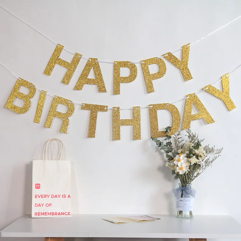 Birthday Banners Party Decorations Glitter Paper Garland Flags Baby Shower Photo Booth Hanging Supplies