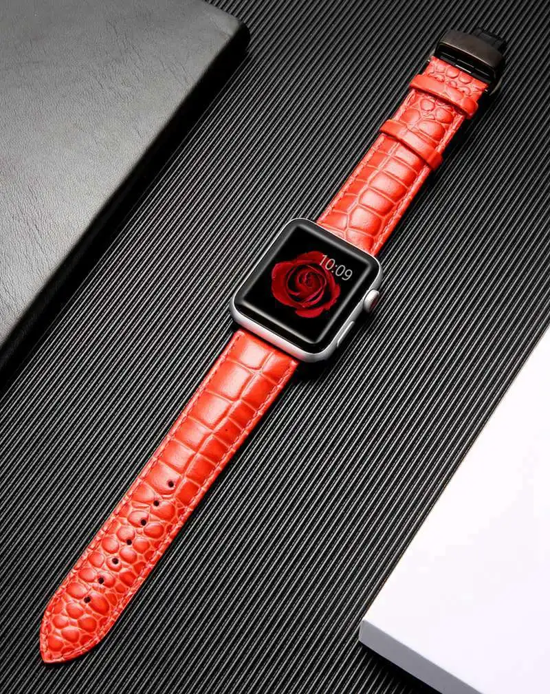 red black Дизайн, ремешок из натуральной кожи для Apple IWatch, 42 мм, 38 мм, 40 мм, 44 мм, ремешок для Apple Watch, серия 5, 4, 3, 2, 1 - Цвет ремешка: red black