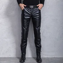 Брендовые Роскошные мотоциклетные брюки из натуральной коровьей кожи, мужские черные облегающие теплые байкерские брюки, дизайнерские штаны из натуральной кожи