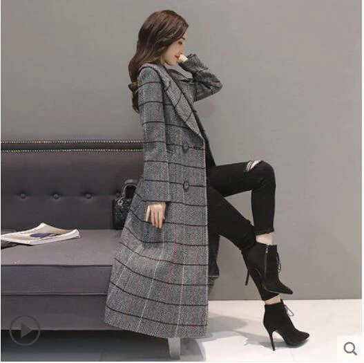 8044 gray Houndstooth шерстяное пальто Женская средней длины Зима Новая мода утолщение шотландская шерстяная ветровка пальто женская одежда - Цвет: 8044 gray