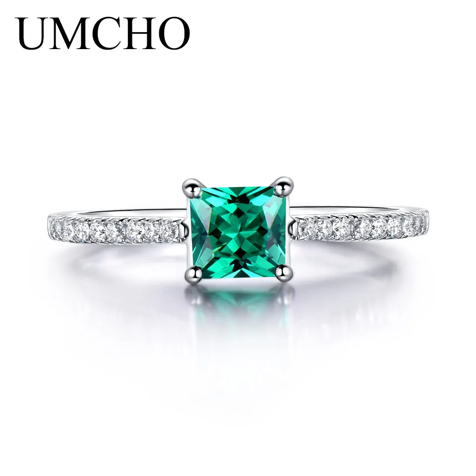 UMCHO зелёный Изумрудный камень кольца для Для женщин натуральная 925 пробы серебряные Модные камень для родившихся в мае Кольцо Романтический подарок ювелирные украшения