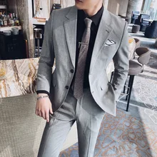 

Korean Youth Slim Solid Color Suit 2020 Spring Summer Fashion Single Breasted for Men Groom Marriage Two Piece Formal