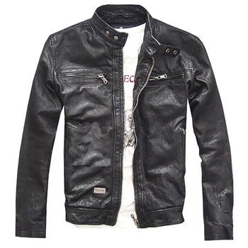 

Men's Tinted Leather Clothes Trim Locomotive Goat Leather Jacket Cowhide Make Old Autumn Jacket S-4XL