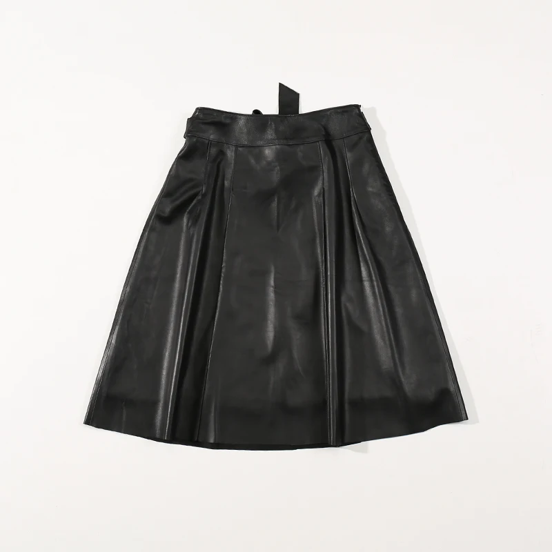 2020 autumn new Haining leather A word skirt female sheepskin is thin half big size skirt. | Женская одежда