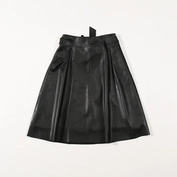 

2020 autumn new Haining leather A word skirt, female sheepskin skirt is thin, half skirt, big size leather skirt.