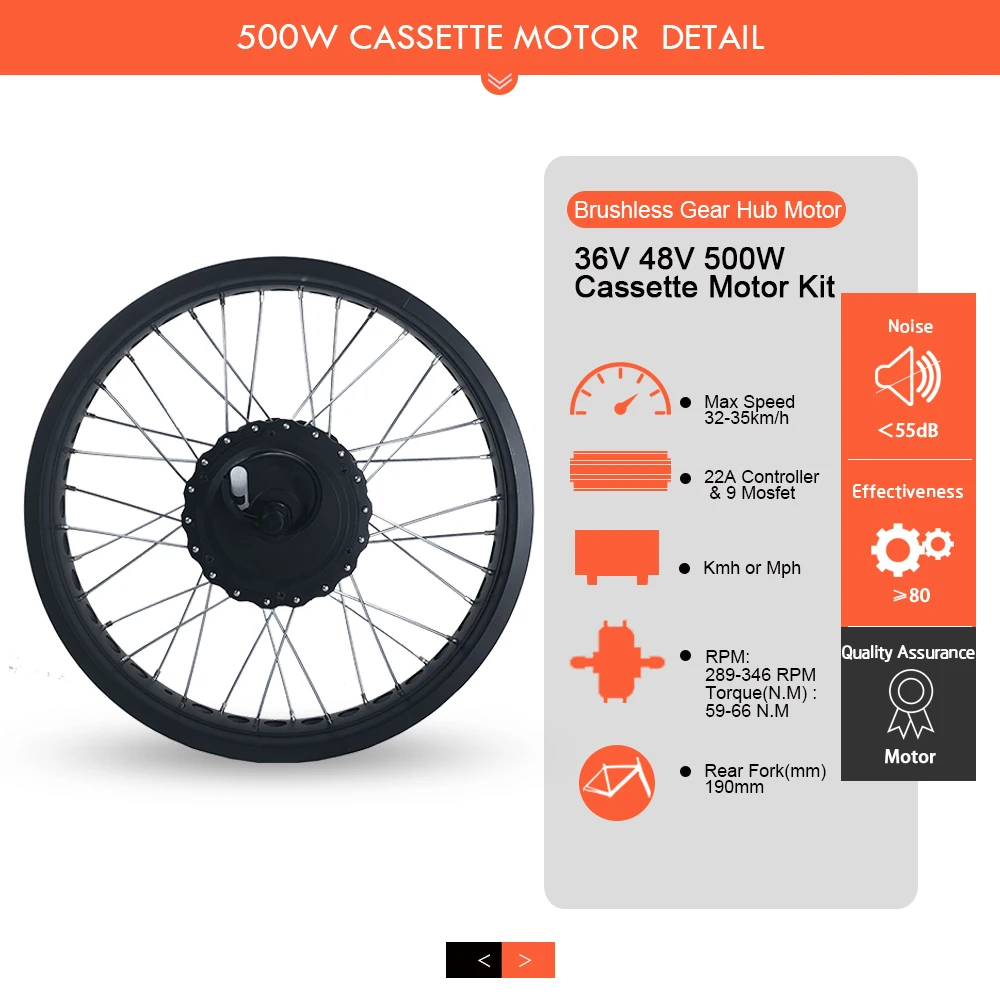 SOMEDAY 36V/48V 500W Snow Bike Electric Bicycle Conversion Kit 20 26 Inch Wheel Rear Cassette Hub Motor for Fat Tire Bike