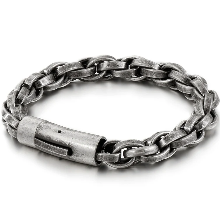 Vintage Silver Color 9 мм толстая цепочка золотой черный браслет из нержавеющей стали Мужские Винтажные s браслеты ювелирные изделия дружбы аксессуары Прямая поставка - Окраска металла: Vintage Silver Color
