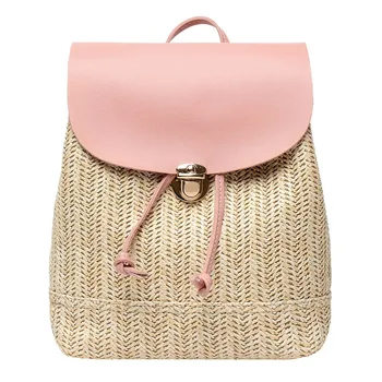 

Straw Bag Women's Mini Backpack For School Teenagers Girls Woven Backpacks School Bag Knapsack Sac A Dos Femme Zaino Donna