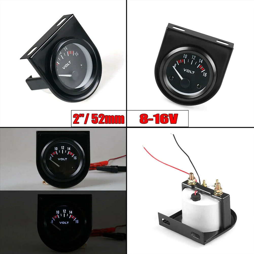 2 дюйма 52 мм для детей от 8 до 16V авто светодиодный Вольт вольтметр измеритель величины напряжения метр черный ободок Автоматическое изменение инструмента Напряжение метров